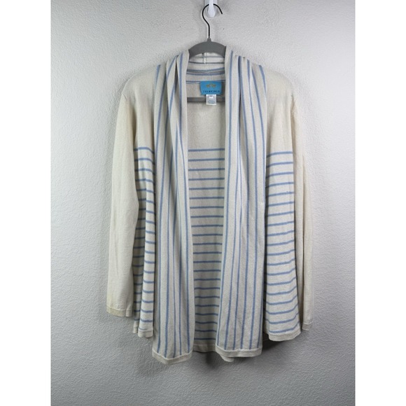 ISLEFIELD Sweaters - Islefield Silk Cashmere Striped Open Front Cardigan Womens L Quiet Luxury Preppy